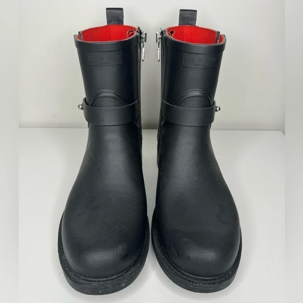 Rag & Bone Black Moto Rain Boots - Size 38